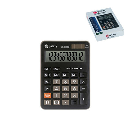 12 Haneli Pilli/Güneş Enerjili Hesap Makinesi GX-3866B