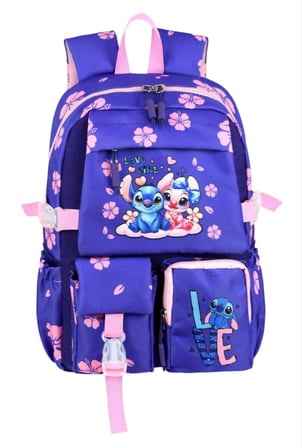 Kore Kawai Mor Stitch Stiç Temalı Kız Çocuk İlkokul Çantası Termal Beslenme Çantası ve Kalemlik Set