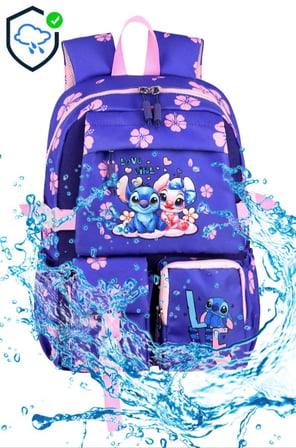Kore Kawai Mor Stitch Stiç Temalı Kız Çocuk İlkokul Çantası Termal Beslenme Çantası ve Kalemlik Set