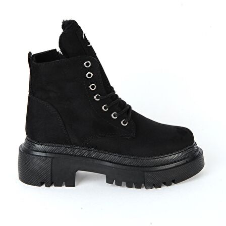 MP 222-3471Ft Siyah Nubuk Fermuarlı Kız Çocuk Düz Bot