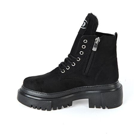 MP 222-3471Ft Siyah Nubuk Fermuarlı Kız Çocuk Düz Bot