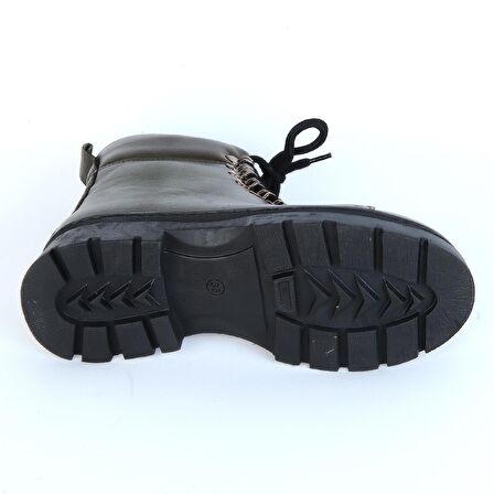 Bulldozer 240804-Z Yeşil Kürklü Deri Kadın Düz Bot