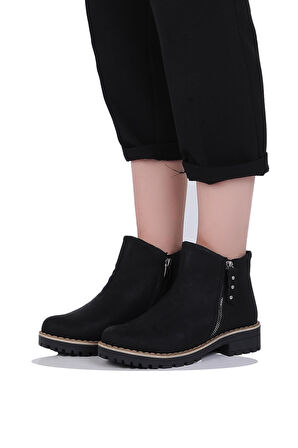 Mp 242-2337Zn Siyah Kadın Kışlık Düz Bot Ayakkabı