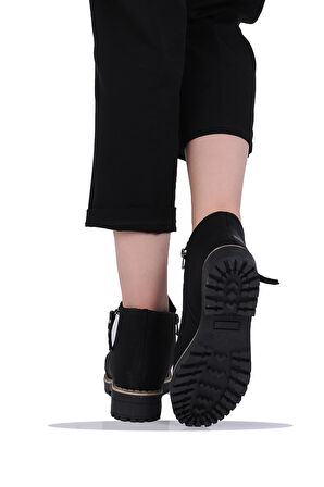 Mp 242-2337Zn Siyah Kadın Kışlık Düz Bot Ayakkabı