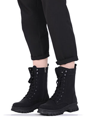 Mp 242-2212Zn Siyah Kadın Kışlık Düz Postal Bot Ayakkabı