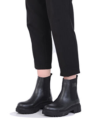 Mp 242-2206Zn Siyah Kadın Kışlık Düz Bot Ayakkabı