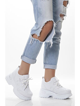 Mp 251-305Zn Beyaz Kalın Taban Kadın Sneaker Spor Ayakkabı