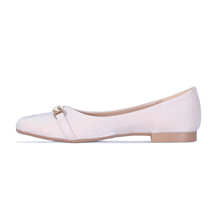 Ayakcenter R14 Renesme Krem Saten Kadın Babet Ayakkabı