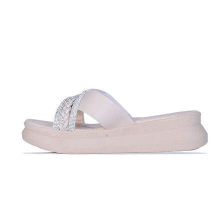 Ayakcenter By7 Ayışığı Siyah Taşlı Kadın Düz Terlik