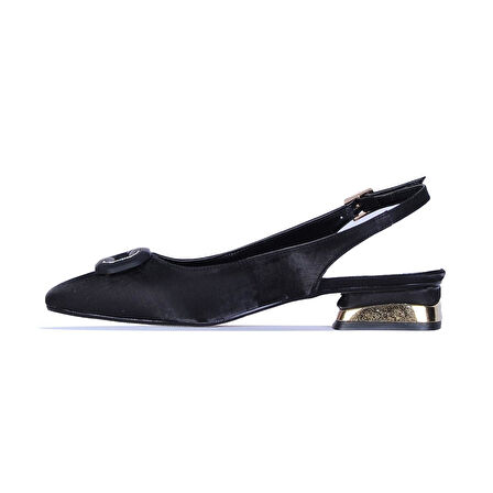 Ayakcenter Pia1 Siyah Saten Kadın Babet Ayakkabı