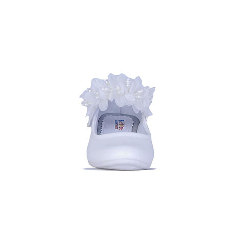 Ayakcenter 26-Herbebe Fırfırlı Beyaz 3Cm Kız Çocuk Topuklu Ayakkabı