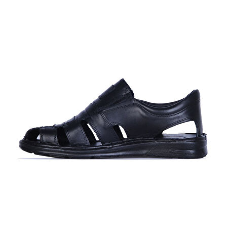 Ayakcenter 209 Sultan Siyah Deri Erkek Sandalet