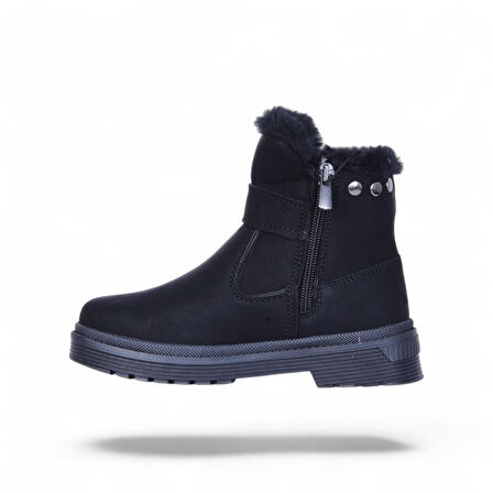 Skuaıter 24064 Plct Nubuk Siyah Kız Çocuk Düz Bot