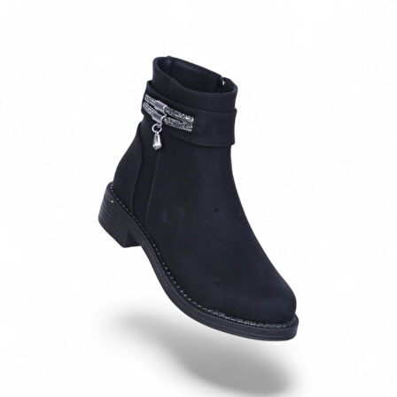 Alens A4 Siyah Nubuk Kadın Düz Bot