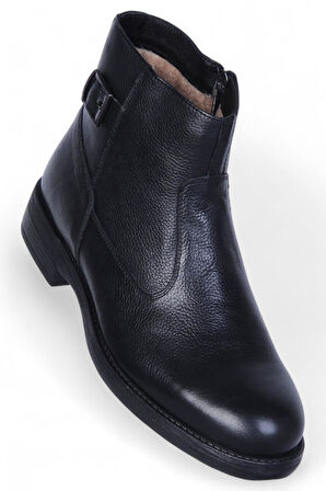 Burç 02386 Siyah Erkek Deri Kürklü Bot