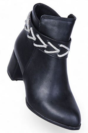 Ayakcenter By14 Cilt Siyah Ayışığı Kadın 7Cm Topuklu Bot