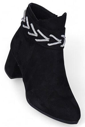 Ayakcenter By14 Süet Siyah Ayışığı Kadın 7Cm Topuklu Bot