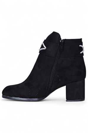 Ayakcenter By14 Süet Siyah Ayışığı Kadın 7Cm Topuklu Bot