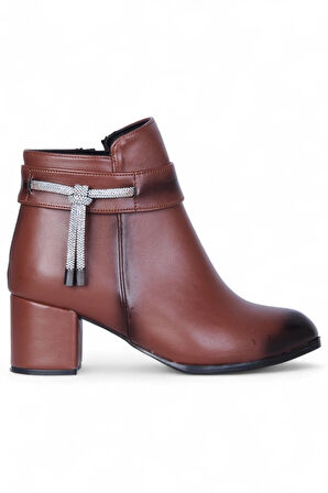 Ayakcenter By15 Cilt Taba Ayışığı Kadın 7Cm Topuklu Bot