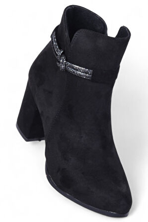 Ayakcenter By17 Süet Siyah Ayışığı Kadın 10Cm Topuklu Bot