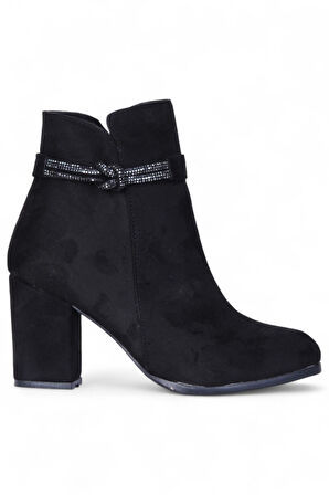 Ayakcenter By17 Süet Siyah Ayışığı Kadın 10Cm Topuklu Bot