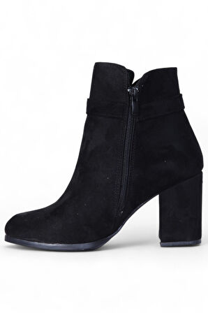 Ayakcenter By17 Süet Siyah Ayışığı Kadın 10Cm Topuklu Bot