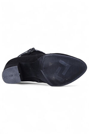 Ayakcenter By17 Süet Siyah Ayışığı Kadın 10Cm Topuklu Bot