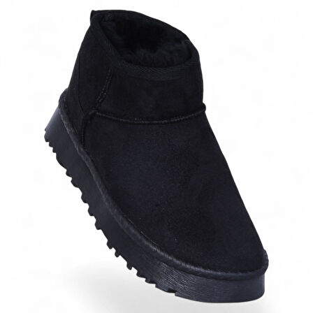 Skuaıter Rida Siyah Kadın İçi Kürklü Düz Bot