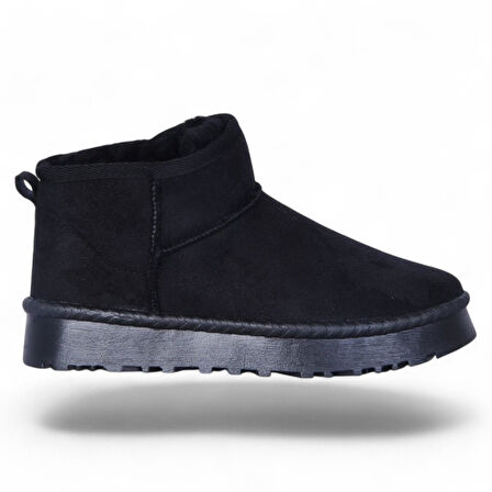 Skuaıter Rida Siyah Kadın İçi Kürklü Düz Bot