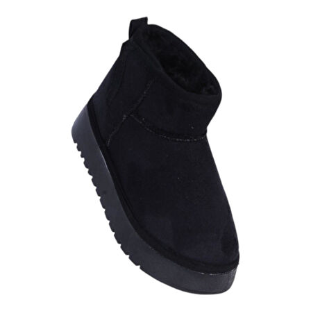 Skuaıter Garf Siyah Kız Çocuk İçi Kürklü Düz Bot