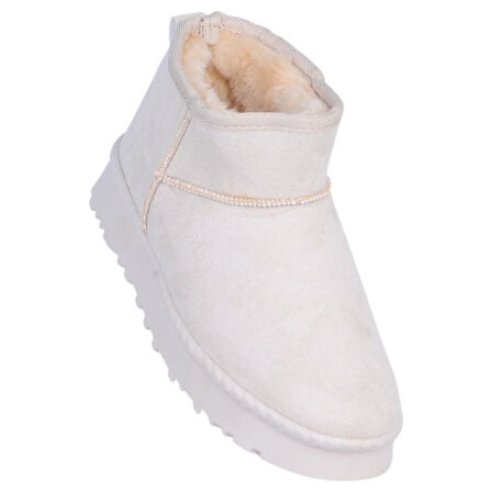 Skuaıter Rida Bej Kadın İçi Kürklü Düz Bot