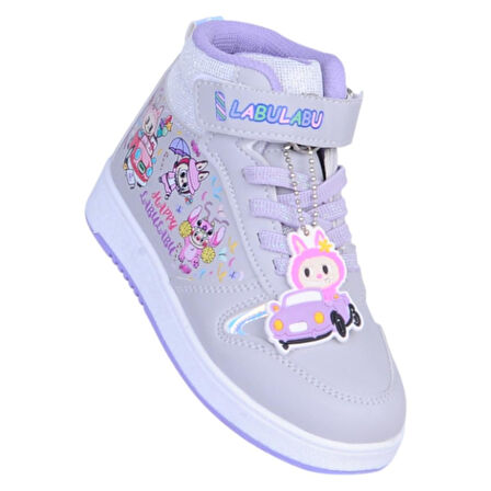 Prokids 4444 Gri-Lila Cırtlı Boğazlı Kız Çocuk Spor Ayakkabı