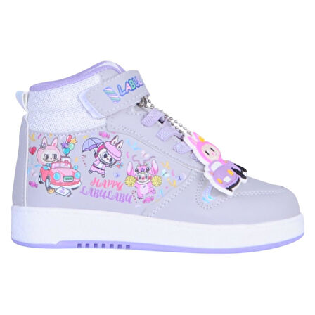 Prokids 4444 Gri-Lila Cırtlı Boğazlı Kız Çocuk Spor Ayakkabı