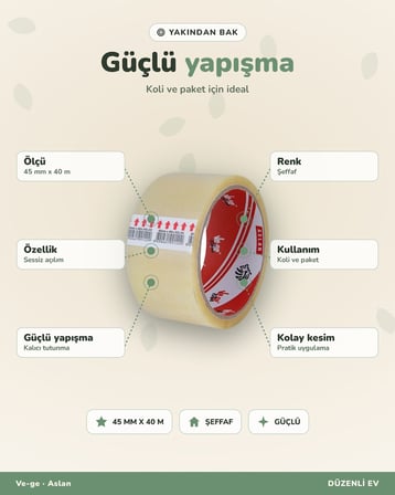 Vege Aslan Şeffaf Koli Bandı 45 mm x 40 m