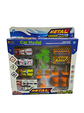 Garaj Araba Seti - Metal Arabalar ve Trafik Aksesuarları ile Birlikte Garaj Seti