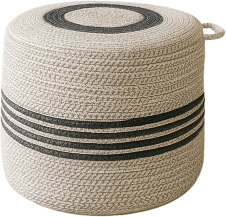 NatureLine Jüt PUF Salon Pufu Antre Puf Makyaj Masası ve Yatak Odası Banyo Puf Teras Veranda ve Balkon Uyumlu Hasır Dekoratif Dayanıklı ve Çok Amaçlı Puff (GRİ-ANTRASİT ŞERİT)