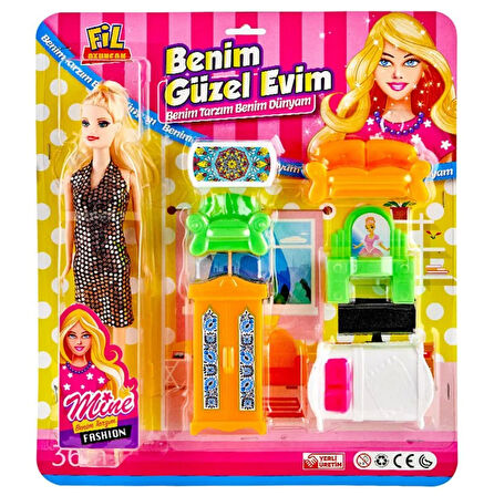 Fil Oyuncak Benim Güzel Evim Bebek ve Mobilyalı Ev Seti 7 Parça