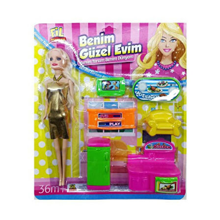 Fil Oyuncak Benim Güzel Evim Bebek ve Mobilyalı Ev Seti 7 Parça