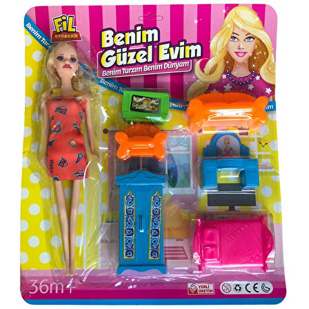 Fil Oyuncak Benim Güzel Evim Bebek ve Mobilyalı Ev Seti 7 Parça