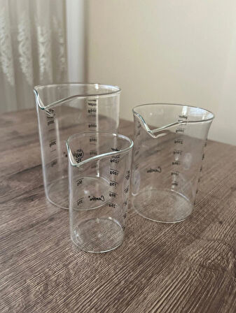 Borosiliksat 3'Lü Ölçü Kabı (500ML, 300ML, 125ML) Un, Şeker, Sıvı Ölçü Kabı