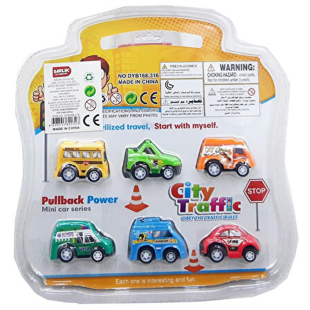 6'Lı Çanta Paket Mini Çek Bırak Araba Seti
