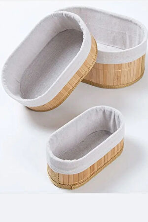 Bambu 3 Lü Sepet Seti Banyo Sepeti Mutfak Sepeti Doğal Astarlı Kozmetik Dolap İçi Çok Amaçlı Düzenleyici