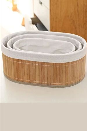 Bambu 3 Lü Sepet Seti Banyo Sepeti Mutfak Sepeti Doğal Astarlı Kozmetik Dolap İçi Çok Amaçlı Düzenleyici