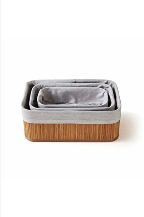 Hasır 3'lü Sepet Seti Banyo Sepeti Mutfak Sepeti Doğal Astarlı Kozmetik Dolap İçi Çok Amaçlı Düzenleyici