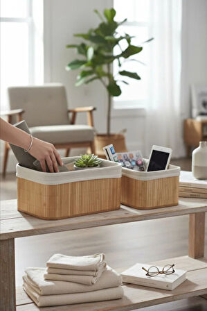 Hasır 3'lü Sepet Seti Banyo Sepeti Mutfak Sepeti Doğal Astarlı Kozmetik Dolap İçi Çok Amaçlı Düzenleyici