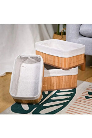 Hasır 3'lü Sepet Seti Banyo Sepeti Mutfak Sepeti Doğal Astarlı Kozmetik Dolap İçi Çok Amaçlı Düzenleyici