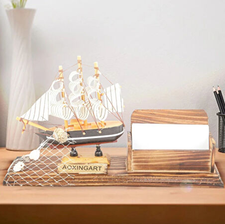 El Yapımı Ahşap Yelkenli Kartvizitlik / Kartlık 25CM