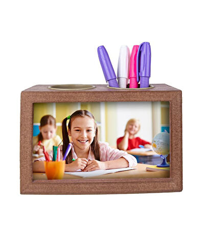 Kalemlikli Çift Taraflı Ahşap Fotoğraf Çerçevesi 15X10