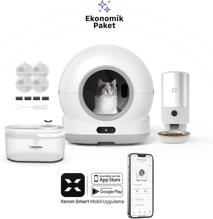 Akıllı Otomatik Kedi Tuvaleti (Kameralı) Çelik Köpek Mama Kabı Besleme Kasesi (Kameralı) Su Sebili Pınarı ve Yedek Filtre (4 Adet) Evcil Hayvan 4'lü Pet Ürünleri Başlangıç Seti