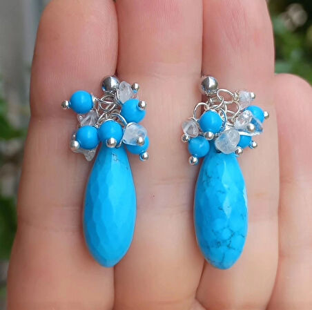 2387 Turkuaz kristal Kuvars el yapımı küpe